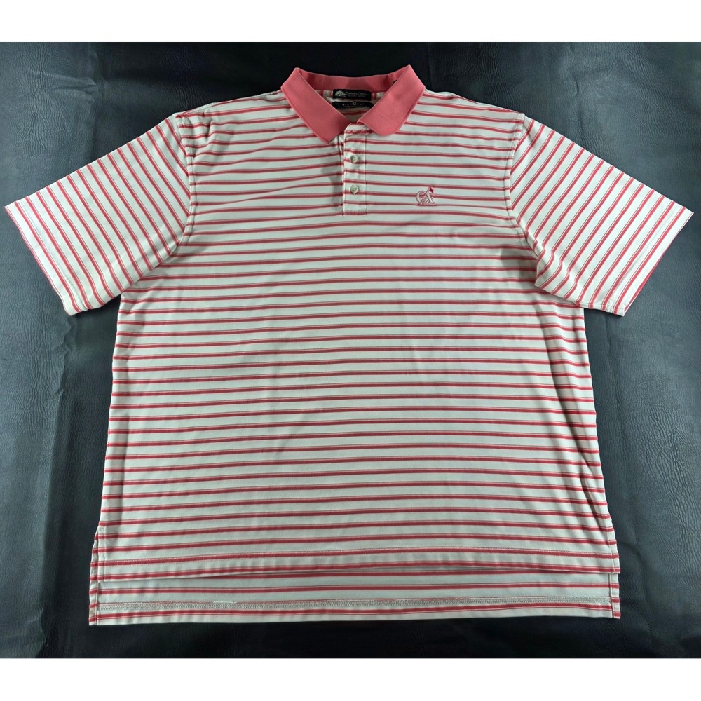 Clubhouse Collection Mens 2XL Pink White Striped Divot Dry Golf Polo Shirt